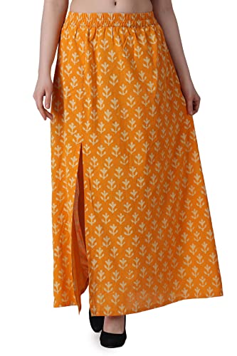 Image of POPWINGS Casual Ethnic Bagru Print Long Slit Skirts for Women || Cotton Long Slit Skirt for Women || Stylish Women Long Skirt for Summer