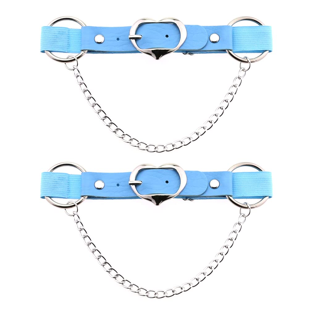 YunPengWomen Heart Punk Rock Thigh Garter Leather Leg Garter with Chains 2PCs