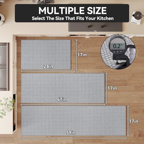 YDKGL Kitchen Rugs Non Slip Washable, Rubber Backing Soft Chenille Braided Kitchen Mats for Floor, Super Absorbent Kitchen Runner Rug Standing Mat Sink Mat, Easy to Clean, Gray 17