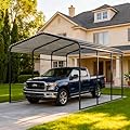 10x15 FT Heavy Duty Metal Carport Kits with Galvanized Steel Roof, Outdoor Carport Canopy Enhanced Base, Multi-Purpose Extra Large Car Tent Garage Shelter for Car, SUV, Truck and Boats, Black