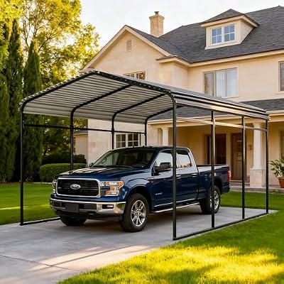 10x15 FT Heavy Duty Metal Carport Kits with Galvanized Steel Roof, Outdoor Carport Canopy Enhanced Base, Multi-Purpose Extra Large Car Tent Garage Shelter for Car, SUV, Truck and Boats, Black