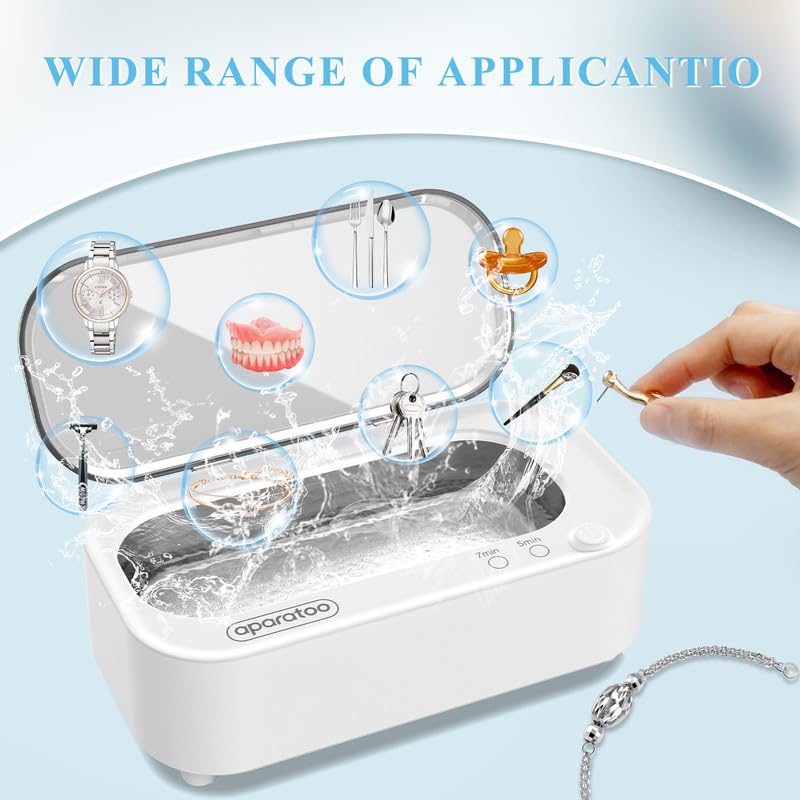 Limpiador Ultrasonidos, 48000Hz Limpiador Ultrasónico para Gafas, 350ML Limpiador Joyas Ultrasonidos Profesional para Relojes, Dentaduras,Anillos, Collares