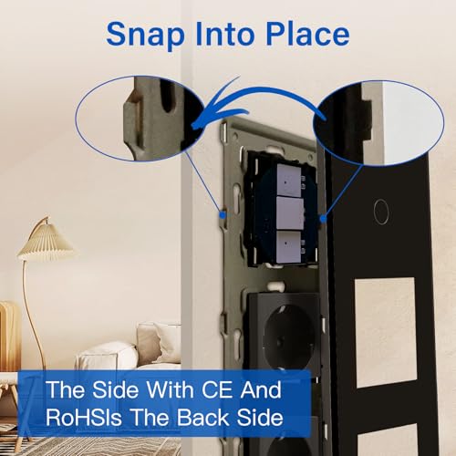BSEED Touch Lichtschalter mit Steckdosen 1 Fach 1 Weg Wandschalter mit doppelten Steckdosen Unterputz Touchscreen-schalter mit Glasrahmen 228mm Schwarz