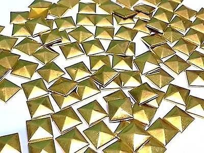 CraftbuddyUS 100 Metal 7mm Gold HOT FIX Pyramid Studs Embellishments, Punk, Goth, DIY Fashion
