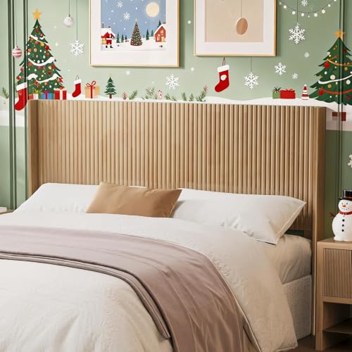 Huatean Home Wood Headboard Queen Size, 64.6" Wide Wooden Queen Headboard Only, Modern Farmhouse Headboards, Wall Mounted Fluted Panel, Wingback Boho Headboards, Natural