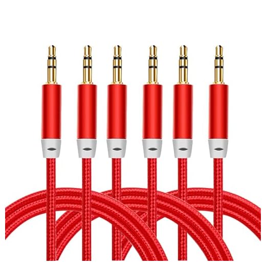 Faoyliye 3.5mm Nylon Braided Stereo Audio Cable,(3 Pack) 4.9ft/1.5m Male to Male Aux Cord Audio Cord Compatible iPhones, iPads and Other 3.5mm DC Plug Port Device (Red)