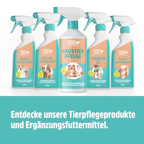 Green Hero Mittel gegen Juckreiz bei Milben 500 ml für Hunde & Katzen | Haustierpflege Spray unterstützt den Regenerationsprozess bei Grasmilben Milben Räude Reizungen Läusen Anti Juckreiz