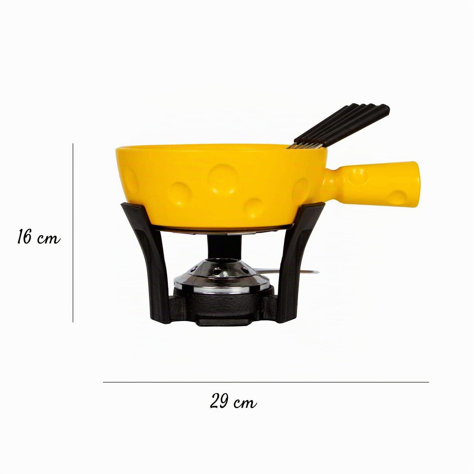 Boska Appareil à fondue Super Cheesy - Caquelon à fondue en forme de fromage - Lavable au lave-vaisselle - Avec six fourchettes - Jaune - 1,3 L contenu