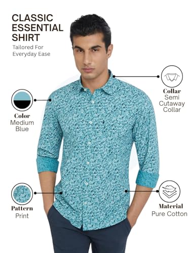 Image of Parx Men's Pure Cotton Print Pattern Slim Fit Semi Cutaway Collar Full Sleeve Casual Shirt