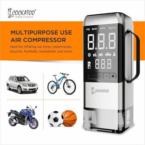Image of Cockatoo ATJ-9366-V Portable Tyre Inflator & 8000mAh Car Jump Starter with Air Compressor, Vacuum Cleaner, LED Display, Emergency Light & USB Output - Supports 6.0L Gas /3.0L Diesel Engines