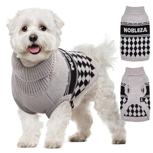 Nobleza - Jersey Perro Pequeño, Jersey Elástico para Perros con Cuello Alto, Suéter Tipo Jersey para Perros Pequeños, Ropa de Abrigo de Ganchillo de Punto para Perros Pequeños Medianos (Gris, M)