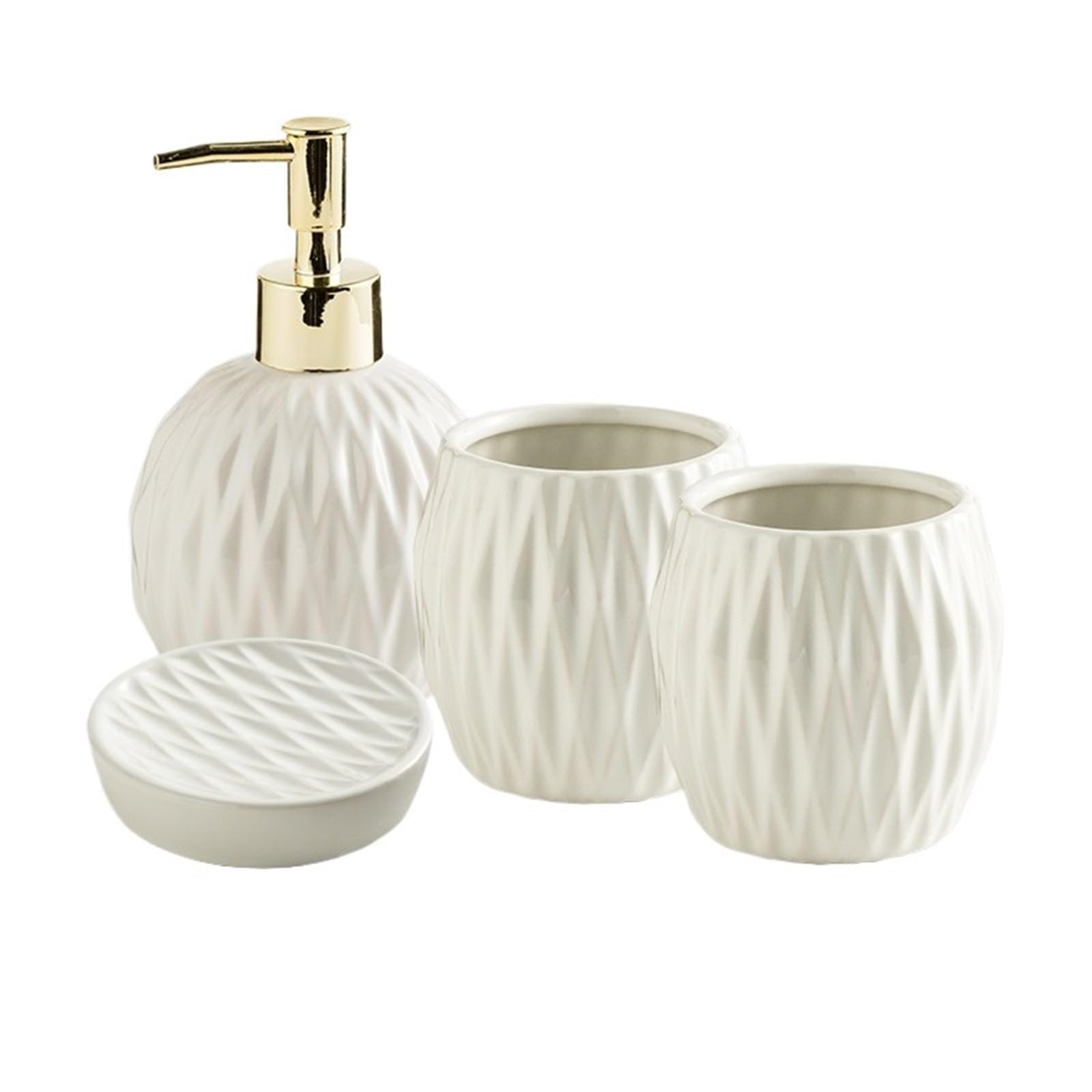 Distributore di Sapone Set da bagno in ceramica di lusso leggero 5 pezzi, include dispenser sapone, bicchiere for collutorio e portasapone Dispenser Detersivo Piatti(Bianco)
