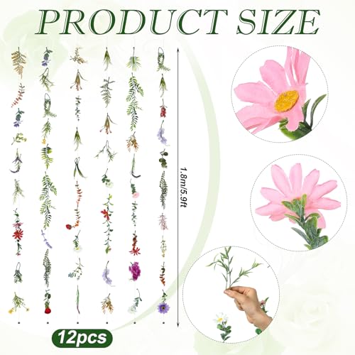 Image of Suncalla 12 Pcs 70.8 ft Wildflower Garland Pre Strung Artificial Hanging Flower Vine Backdrop Decor from Ceiling Floating Silk Floral Garland for Garden Wedding Bridal Shower(Wildflower,Multicolor)