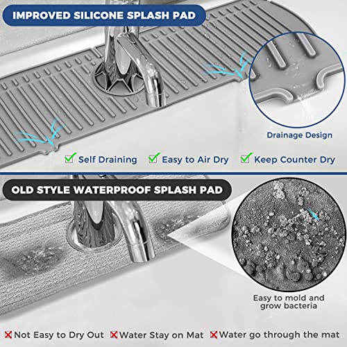 Image of XXL Silicone Faucet Handle Drip Catcher Tray Mat, Large Silicone Faucet Mat, Dish Soap Sponge Holder for Kitchen Sink Accessories, Drying Mat for Kitchen Counter & Bathroom Kitchen Sink Splash Guard
