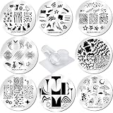 10 Pcs Nail Art Stamping Set 8 Round Templates with 1 Silicone Stamper & 1 Scraper, Easter Floral Ge