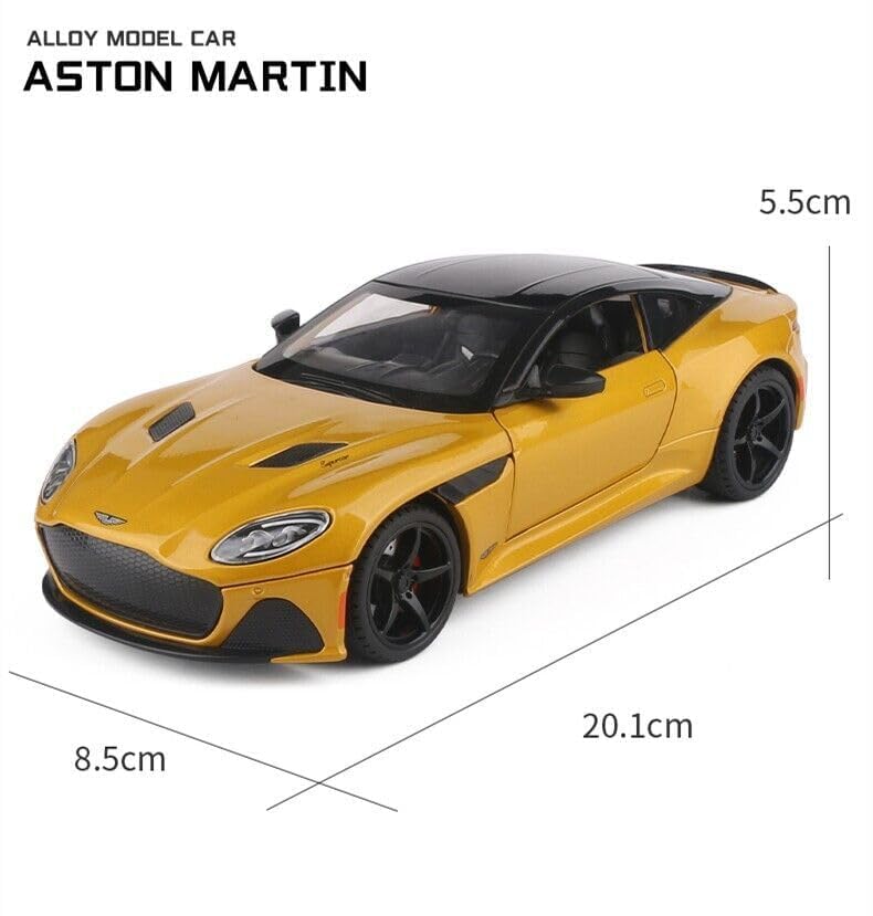 Image of 1:24 Alloy Die Cast Metal Car Scale Model Aston Martin Metal Diecast Car Pullback with Sound Light Toy Car for Kids Best Gifts Toys for Boys. (Yellow)