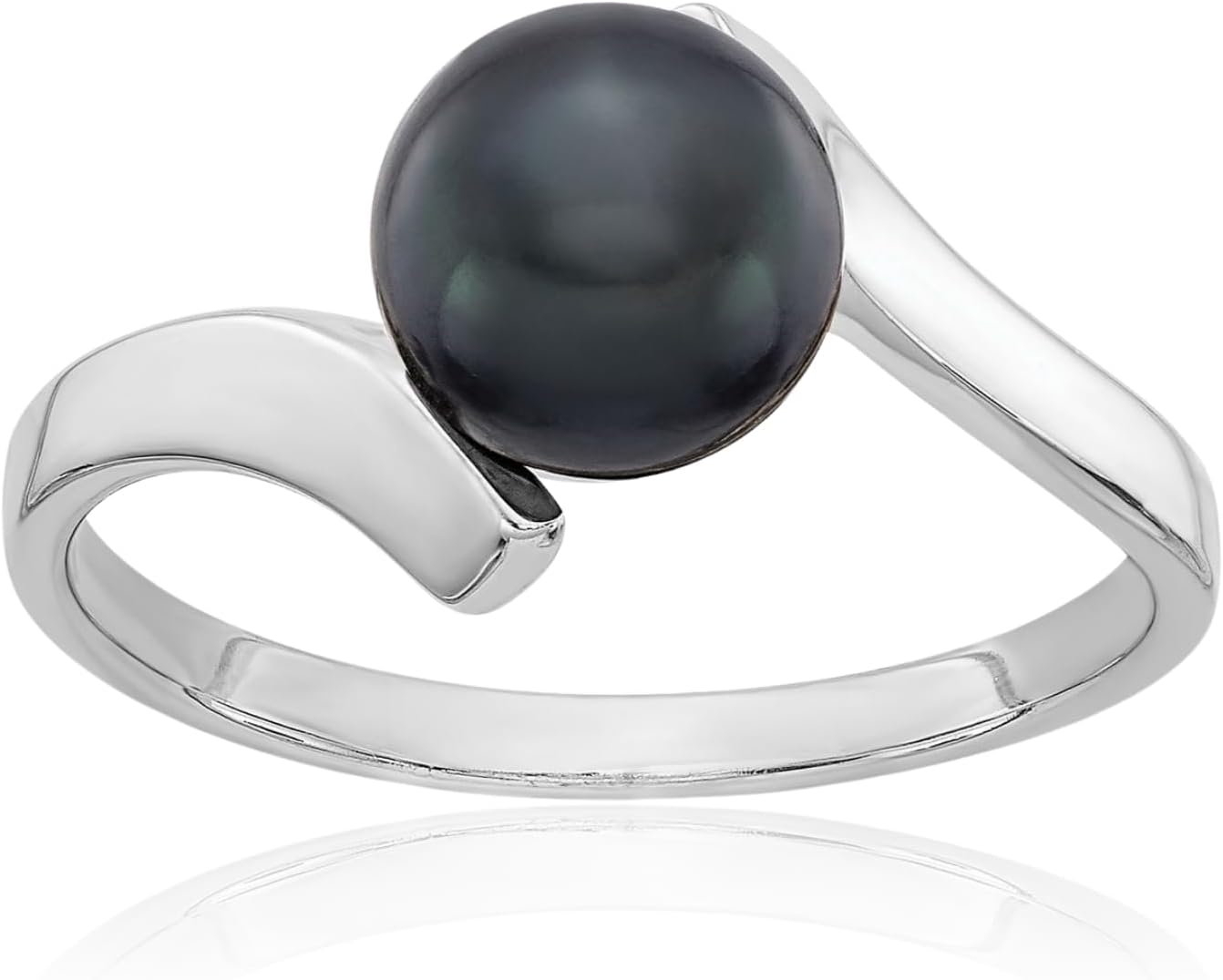 IceCarats 14K Solid White Gold Freshwater Black Pearl Solitaire Ring 7mm Slim Band Prong Set