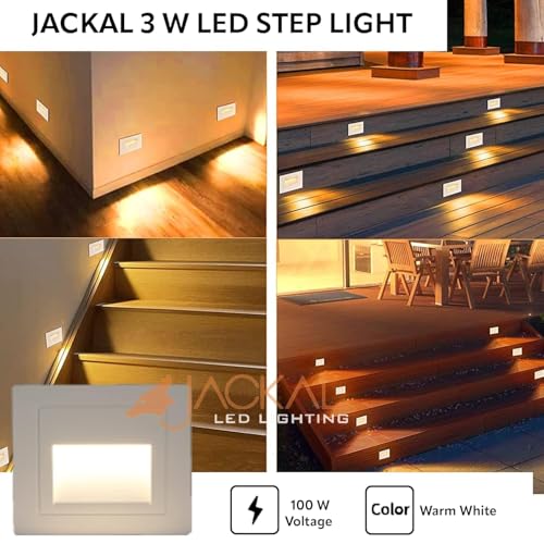 Image of JACKAL 3W LED Step Light, 120V Stair Light Indoor /Outdoor Ultra Bright, IP65 Waterproof, 3000K (WW) White Body | Perfect for Home Decor, Stairway, Pathway, Driveway, Etc. | (6 Months Warranty)