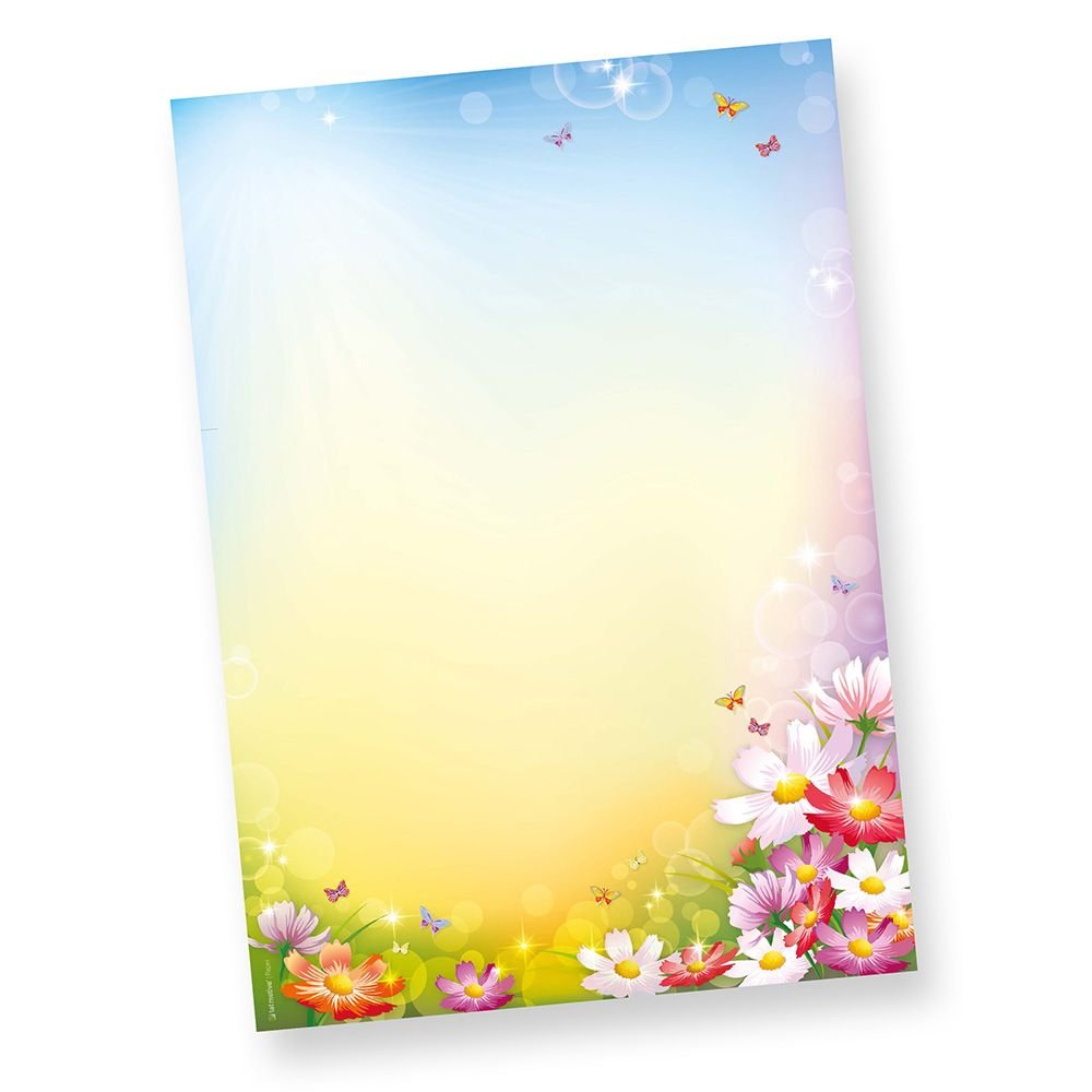 TATMOTIVE FLORENTINA Briefpapier 1000 Blatt | Farbenfrohes Motivpapier mit bunten Blumen und Schmetterlingen, einseitig bedrucktes Schreibpapier für Briefe und Einladungen
