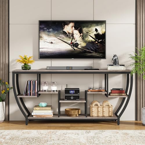 Image of Tribesigns 70.9 Inch Long Sofa Table with Shelves, Rustic Console Table with Storage, Industrial Entryway Table TV Stand, Behind Couch Table Accent Tables for Living Room, Hallway, Foyer, Grey