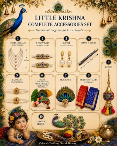 Image of BLU VAPOUR Krishna dress for Kids, krishna dress for baby boy, kanha dress for kids, krishna costume for baby boy,krishna costume for Janmashtami,3month to 7 years, Blue, Red & Yellow