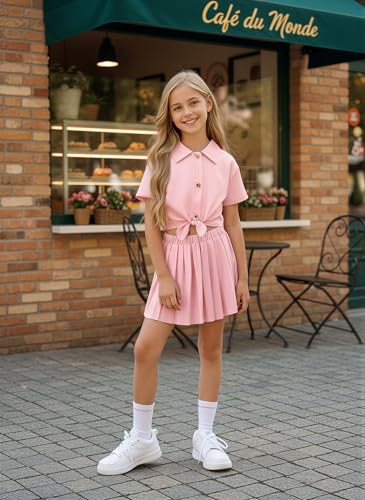 Image of HIHA Girls 3 Piece Outfit Cami Crop Tops Skirt Set with Button Down Shirts Size 6-12
