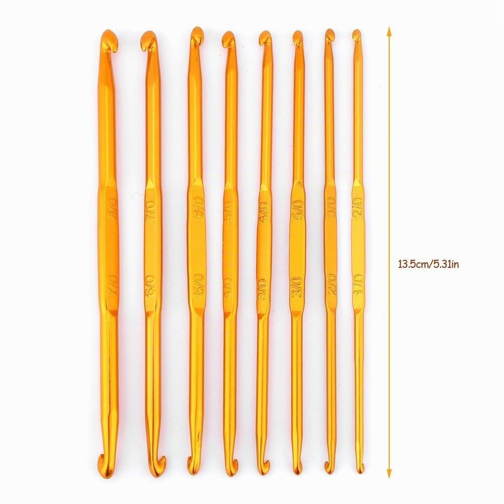 Set di Uncinetti Doppia Punta in Alluminio Ossidato Oro, Kit Professionale