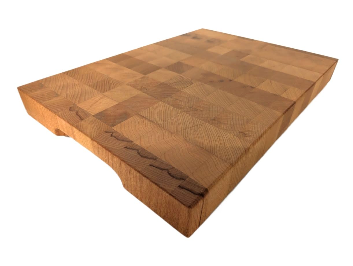Hackblock aus Thermobuche Stirnholz | Massives Schneidebrett mit Griffen | Holz Geölt (XL | Hellbraun)
