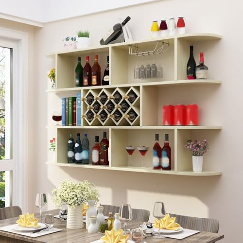 Moderno botellero para vinos de 3 Niveles montado en la Pared con Rejilla de Almacenamiento en Forma de Diamante para Bares y restaurantes.