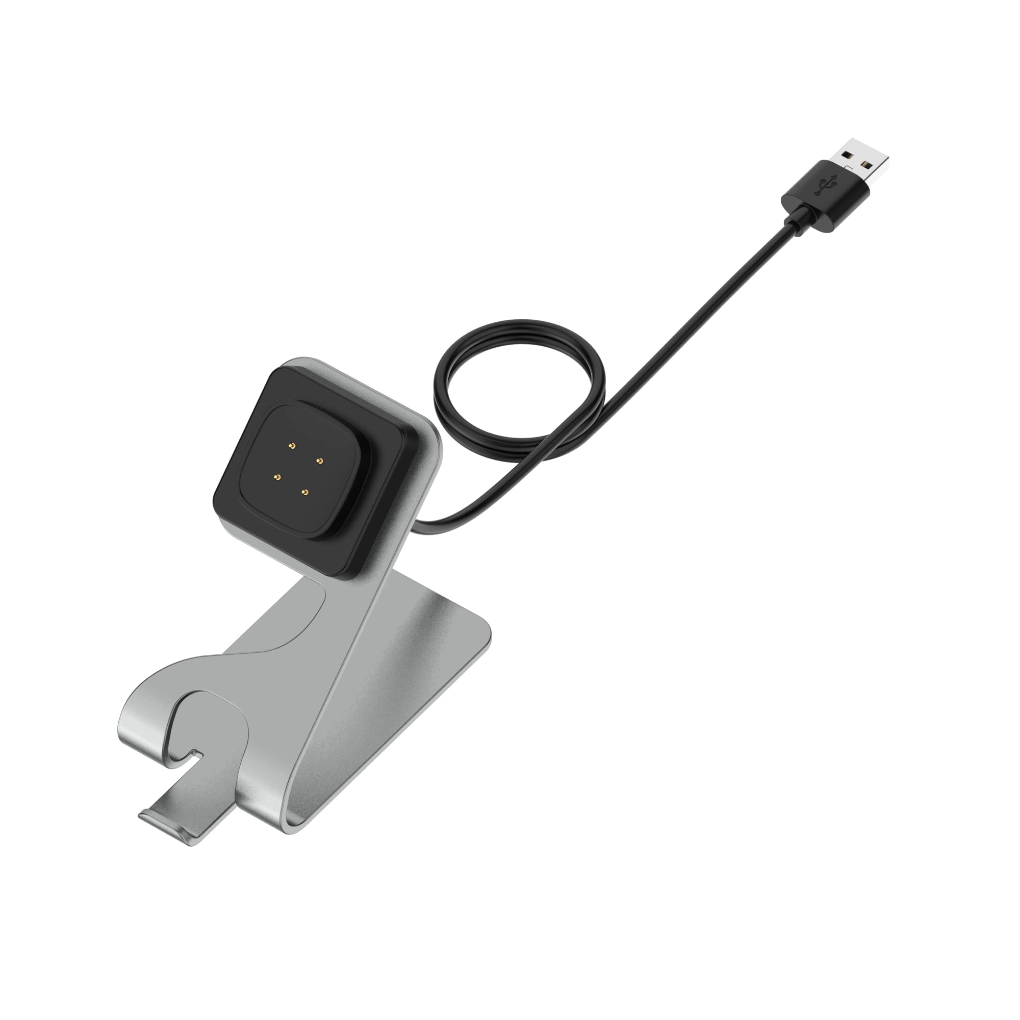 Smartwatch Charger Accessories Compatible with Fitbit Google Ace LTE/Pixel Watch 2 Charger Stand Non-Slip Metal Charger Holder-Charging Cable 4.92FT