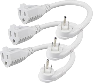 [3 Pack] Flat Wall Plug Short Power Extension Cord - 6inch Mini White Low Profile Flat Head Small Appliance Power Supply AC Cord, 1625W 16AWG Household 3 Prong Indoor Grounded Short Extension Cord