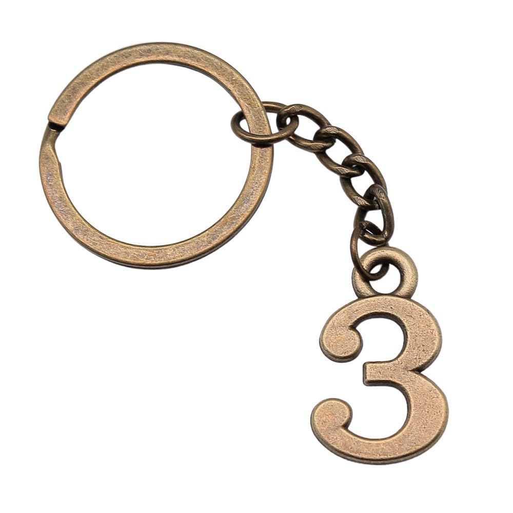 Wysiwyg Unisex A06-1Pcs-26X16mm 1Pcs 26X16mm Number 3 Charms Keyrings Antique Bronze Color Zinc Alloy Ring Size 28Mm