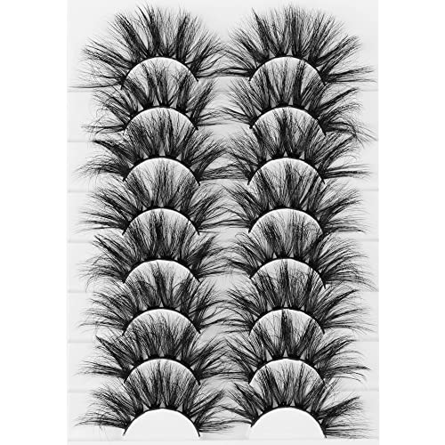Pleell Dramatic Eyelashes Fluffy Messy Volume False Lashes Pack Wispy Long Faux Mink Lashes 8 Pairs