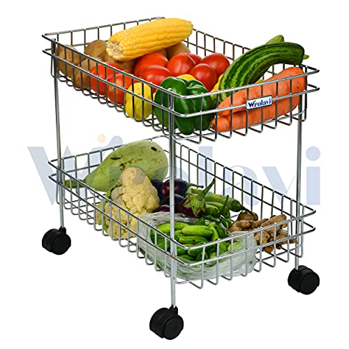 Image of Zinbell Fruit and Vegetable Basket Kitchen Trolley Modern Onion Potato Kitchen Storage Stainless Steel Rack (2 Shelf Trolley)