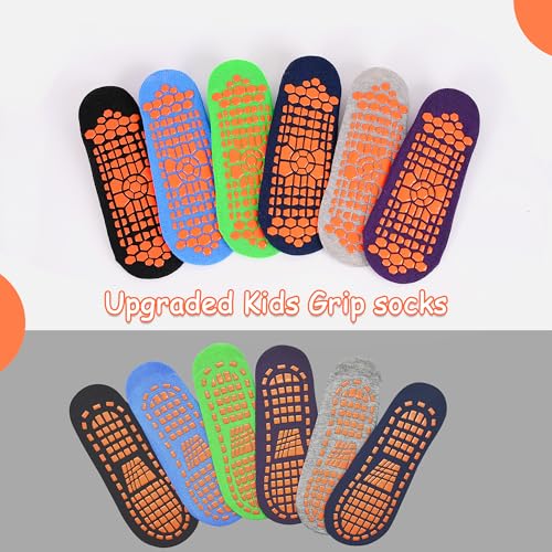Non Slip Kids Grip Socks Slipper Socks with Grips for Boys 2-13 Years Trampoline Train Home 6/12 Pairs3