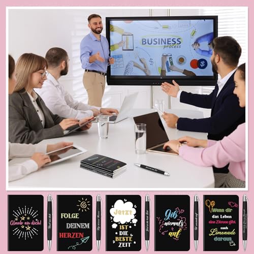 Tenare 12 Set Dankeschön Geschenk für Kollegen Lehrer 12 Inspirierende Notizbücher 12 Motivierender Kugelschreiber Geschenk für Abschluss Büro(Schwarz,Schwarz)
