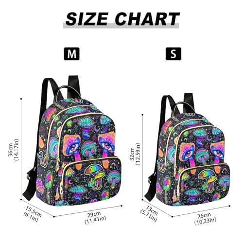 Image of Women Fashion Backpack Purse Magic Mushrooms Rucksack, S | Casual Lightweight Quilted Daypack Ladies Bag for College Travel Work