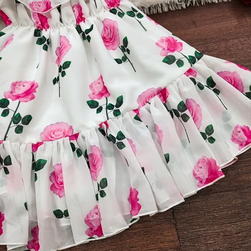 Image of Buy & Try Girls Summer Lightweight Georgette Floral Printed Frock Dress, Sleeveless Princess for Baby Girls, Stylish Fancy Kids Party & Casual Outfit