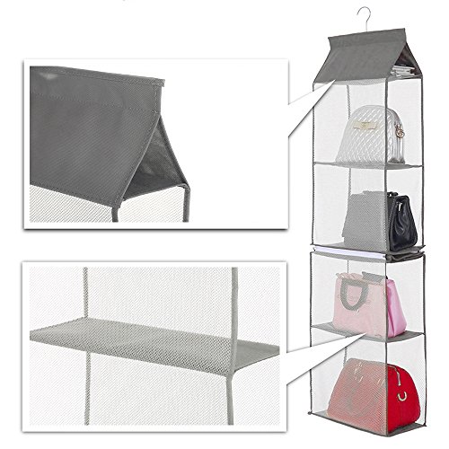 Decdeal 4-Tiers não tecido destacável Closet Bags Organizador Bolsas prateleira pendurada dobrável a