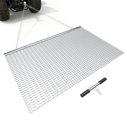 VEVOR Drag Harrow 5 x 3 ft High-Efficiency Chain Harrow Rake ATVs UTVs Tractors Attachments Durable Galvanized Steel Mesh Drag Mat with Towing Chain for Gravel Driveway Ruts Farm Field Leveling