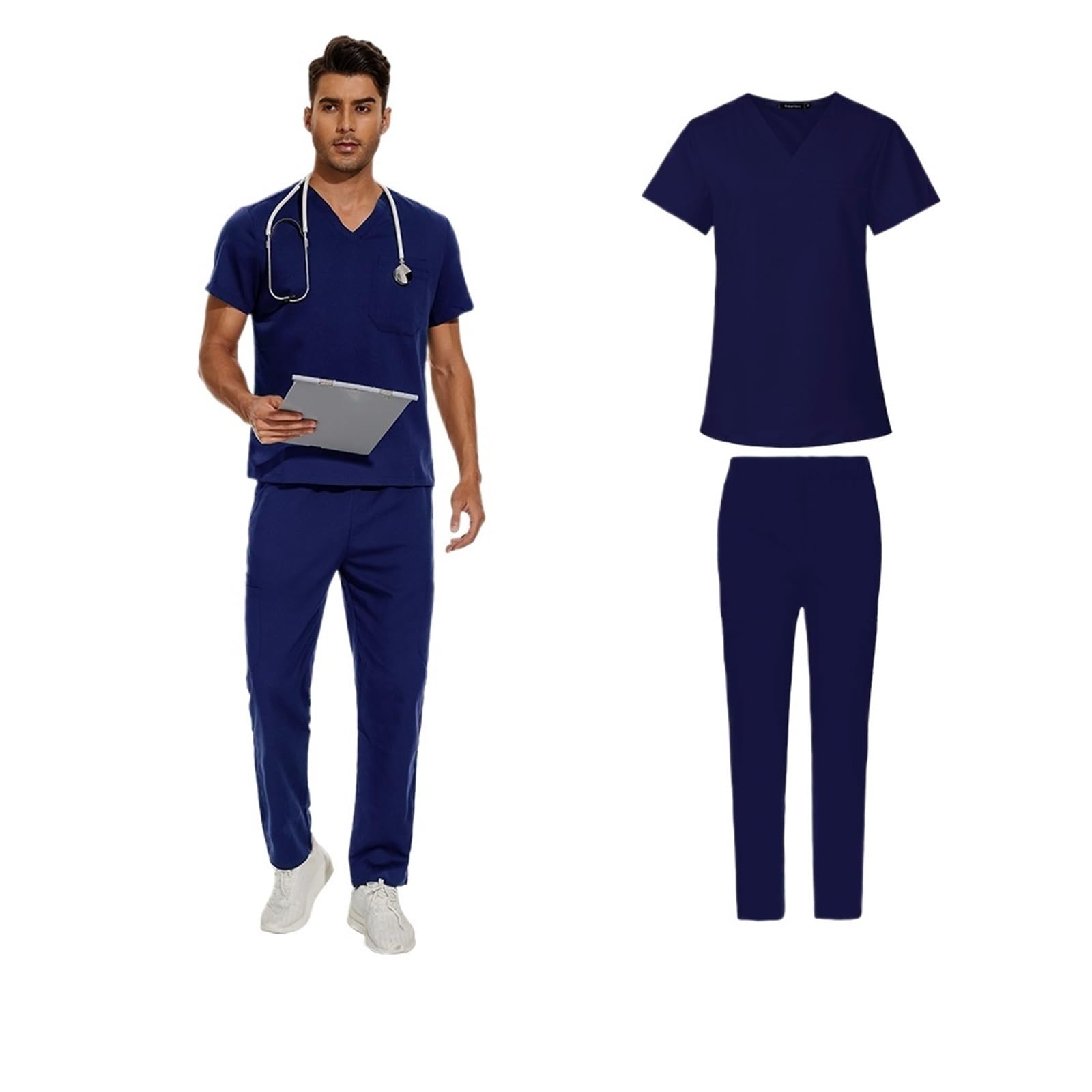 Uniforme Sanitario Mujer Conjunto de Uniforme Laboratorio for Hombre, Mono médico Hospital clínico, Ropa Enfermera con Cuello en V(42019-deep Blue,XXXL)