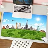 QRFASFZO Großer Mauspad - 80x30cm Gaming-Mauspad mit genähten Kanten, Nicht rutschender Unterlage,Karte, Berühmte historische Monumente der Welt, Urlaubsreiseziele, Hellbla,Schreibtischmatte und Maus