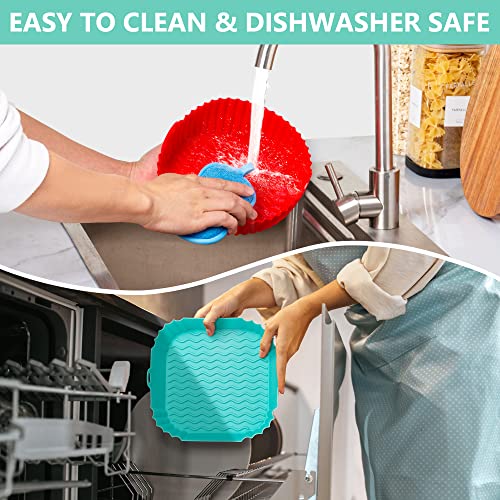 Image of Silicone Air Fryer Liners (2 Square + 1 Round) 3 Pack Reusable Silicone Airfryer Liners Tray | Replacement for Disposable Parchment Paper Liner | Food Grade Kitchen Accessories