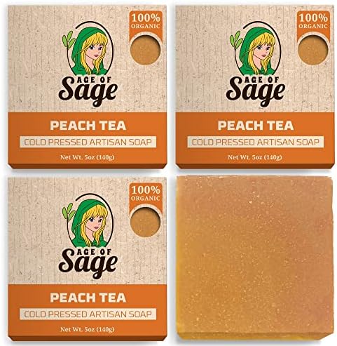 Age of Sage Natural Bar Soap Gift Set for Women - Vegan Bath Handmade Cold Process Artisan Soap with Essential Oil, Aromatic All Moisturizing Wash Soaps, Fragrant Peach Tea Scent (4 Pack)