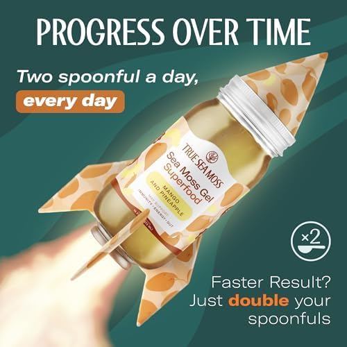 TrueSeaMoss Sea Moss Gel – Made in USA – Wildcrafted Seamoss, Fruits & Jarred Vegetables – Mango/Pineapple, Pack of 2 (Labels may Vary)