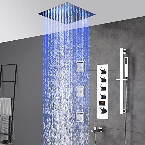 Sistema de ducha digital LED Cascada Luxury 16” con altavoz Bluetooth integrado y 4 funciones (Lluvia, Cascada, Jets corporales y Ducha de mano) acabado dorado pulido miniatura 3