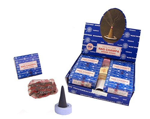 Rookkegel Satya Sai Baba Nag Champa Dhoop Cones 12 dozen 120 kegels met houder geur aroma grote verpakking voorraad