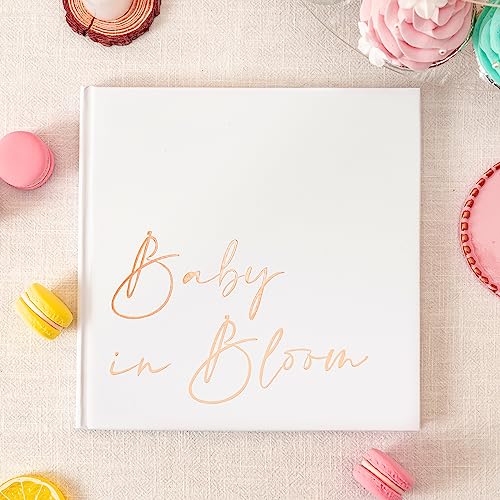 Image of Calculs Baby in Bloom Baby Shower Guest Book, Rose Gold | 8.5-inch square hardcover keepsake book, 32 blank sheets for messages and instant photos, pen included