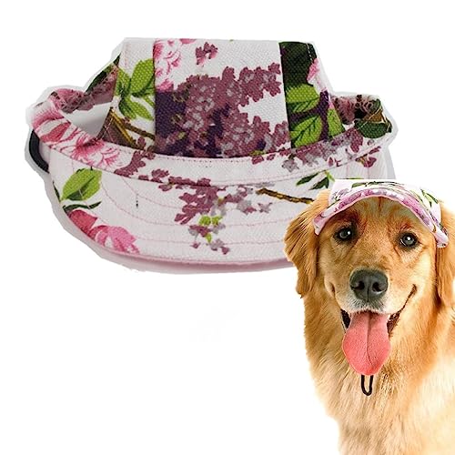 Voarge Dog Baseball Cap, Sun Hat Canvas Visor Cap with Ear Holes for small Medium and Large Dogs in Outdoor Sun Protection, Flower, S