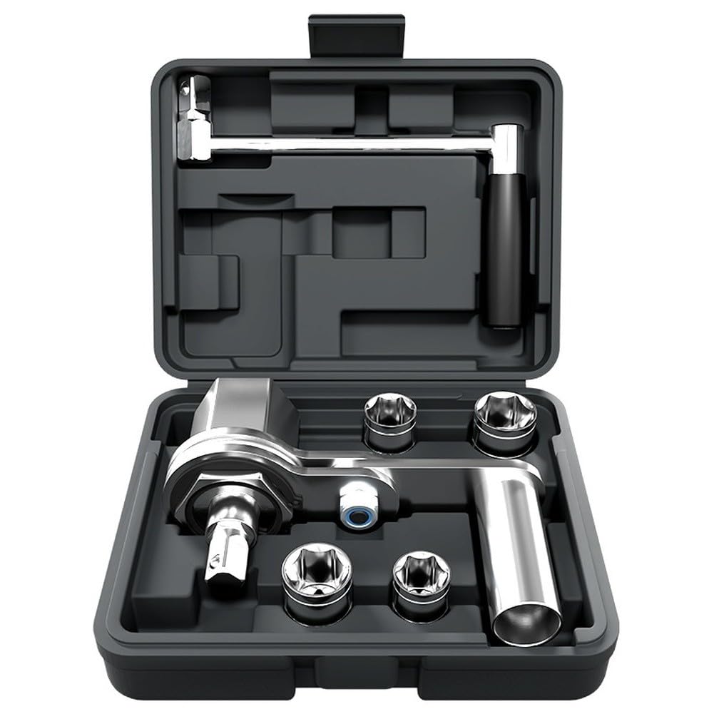 Kreuzschlüssel mit Hebelwirkung für Reifenwechsel, 4 Stecknüsse 17/19/21/22mm, ergonomischer Griff, kompaktes Auto-Reparaturwerkzeug für PKW und SUV